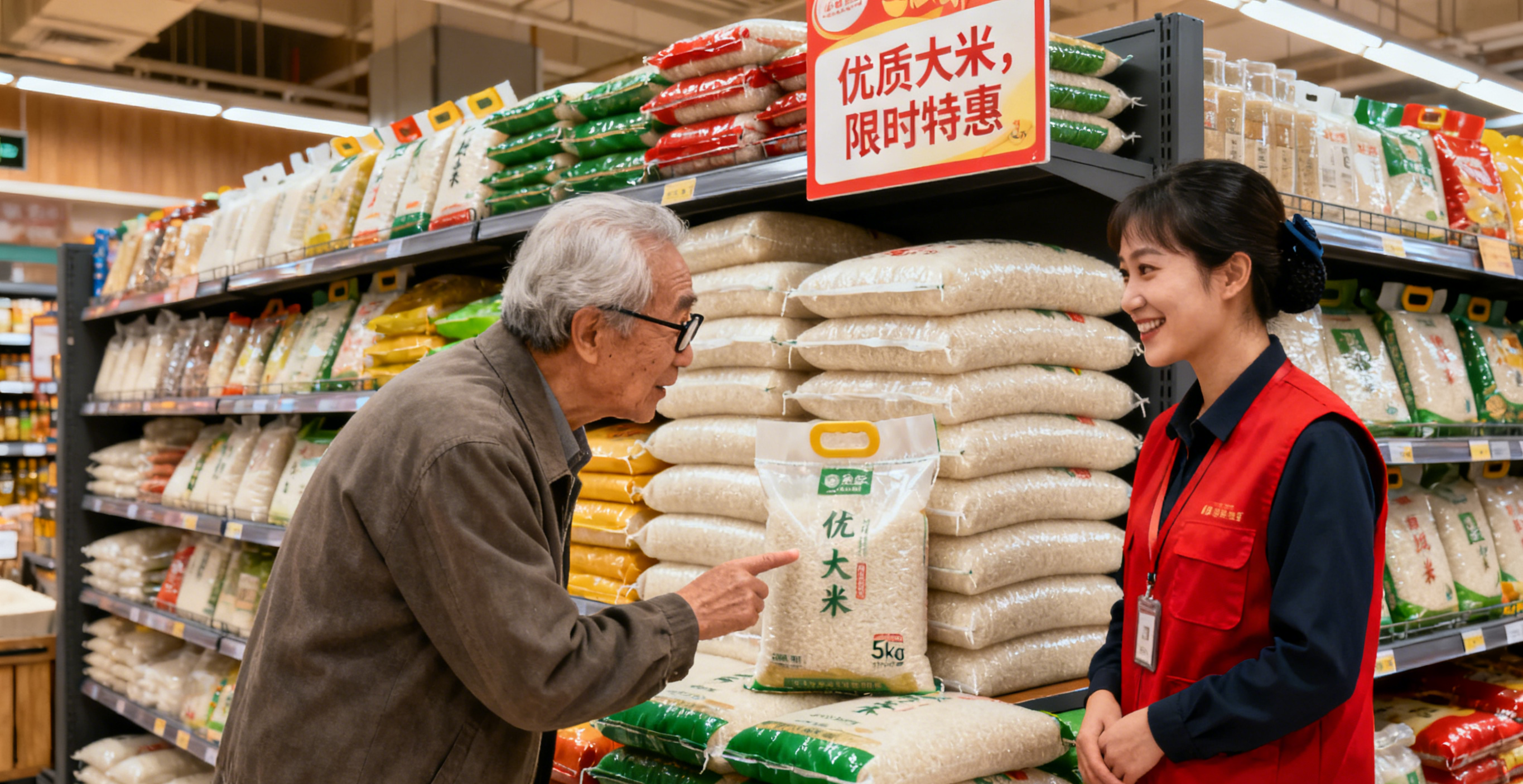 choosing rice in supermarket choosing rice in supermarket